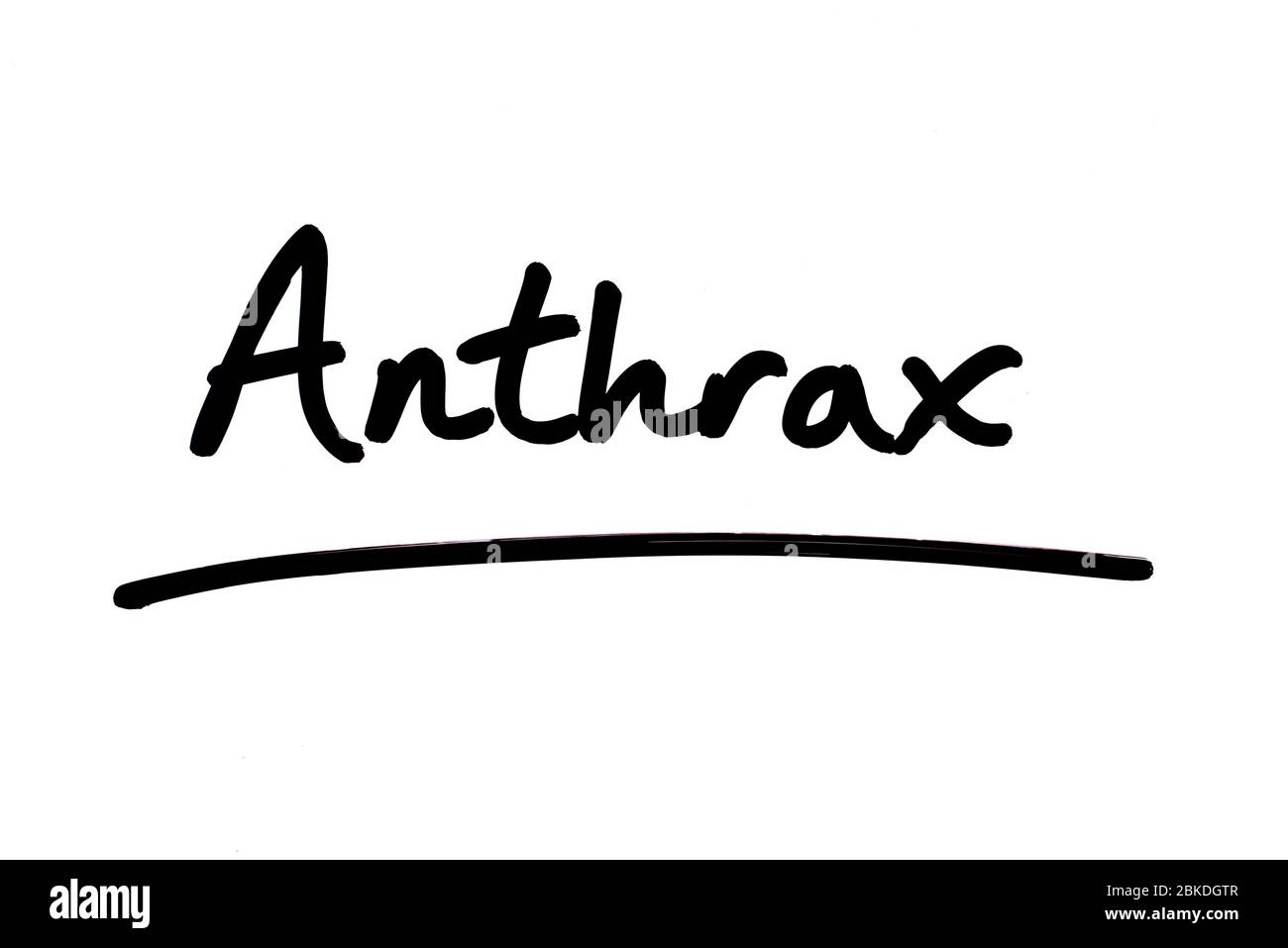 Anthrax handwritten on a white background. Stock Photo