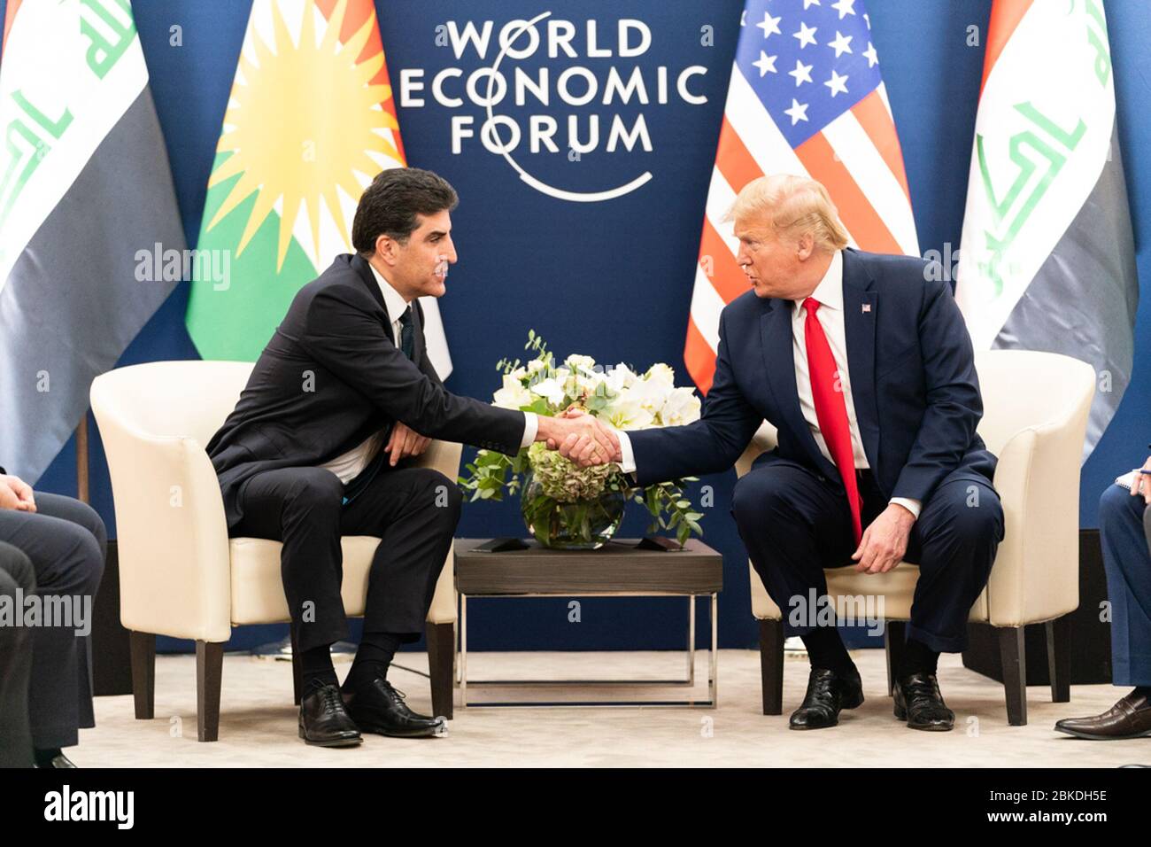 President Donald J. Trump meets with the President of the Kurdistan Regional Government Nechirvan Barzani Wednesday, Jan. 22, 2020, at the Davos Congress Centre in Davos, Switzerland. President Trump at Davos Stock Photo