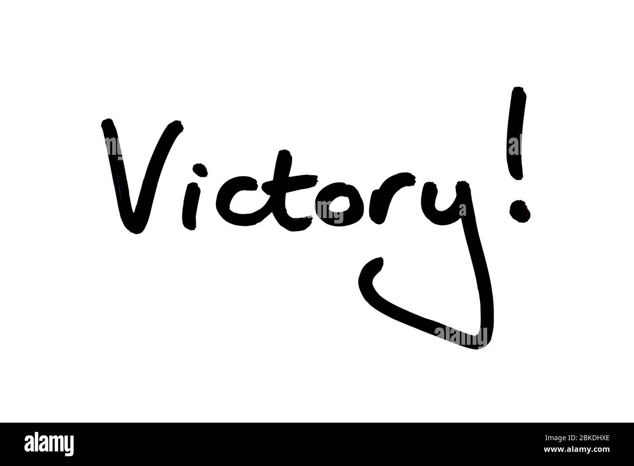 Victory! handwritten on a white background. Stock Photo