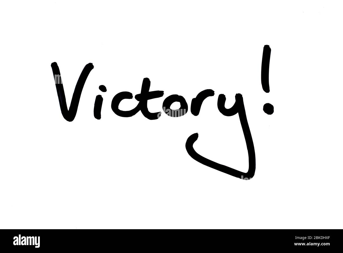 Victory! handwritten on a white background. Stock Photo