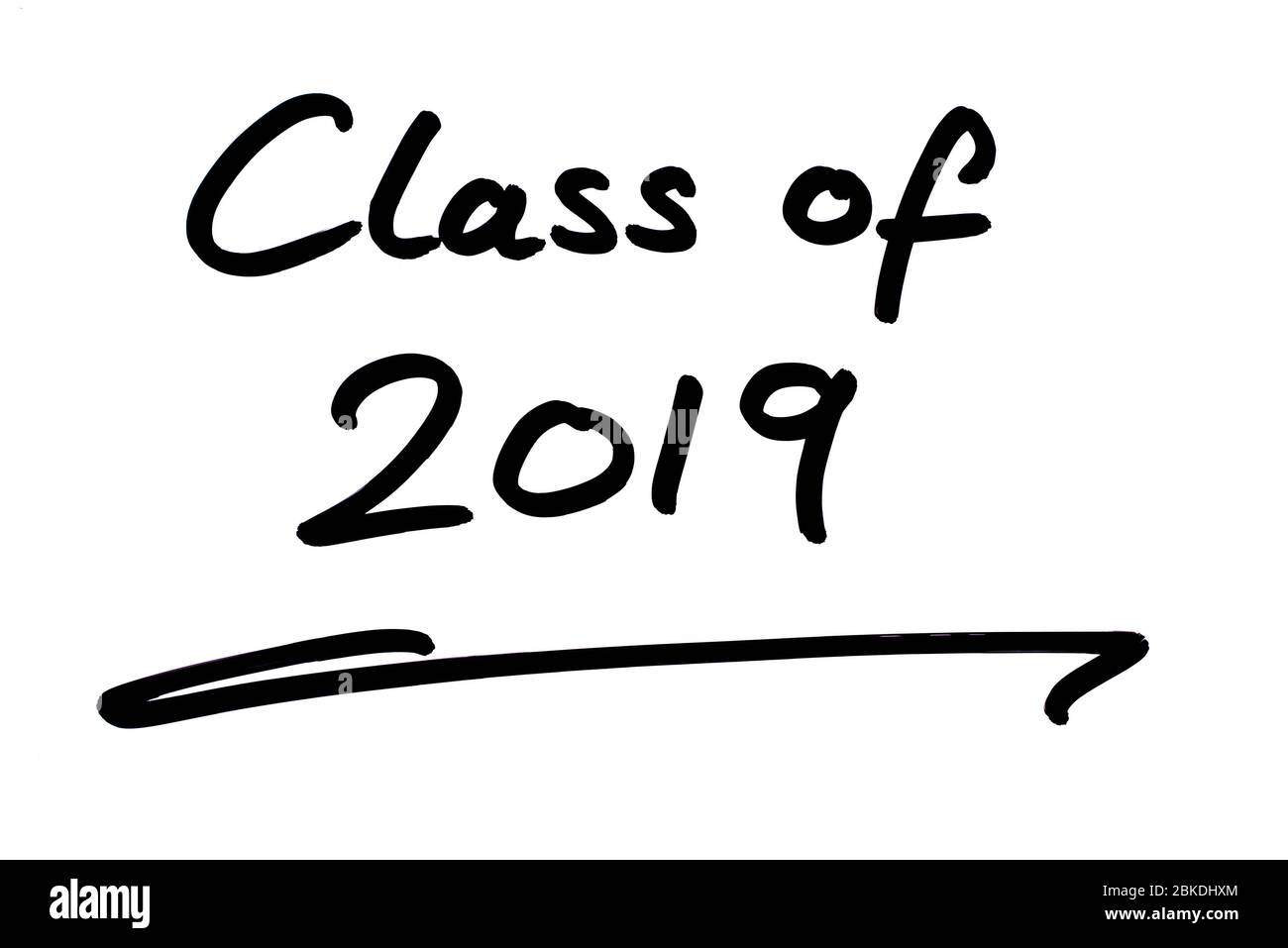 Class of 2019 handwritten on a white background. Stock Photo