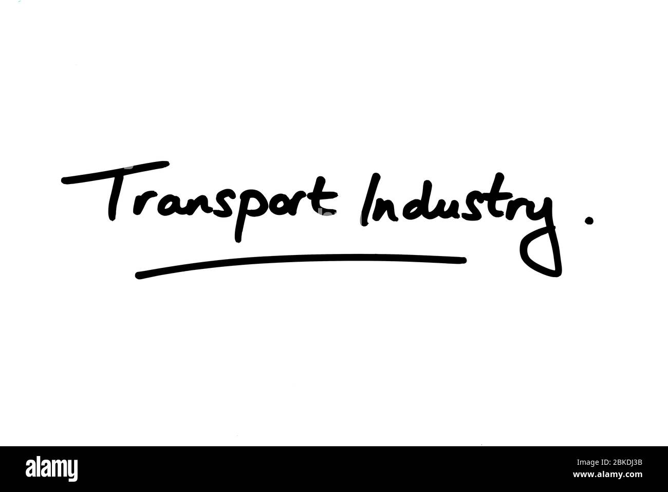 Transport Industry handwritten on a white background. Stock Photo