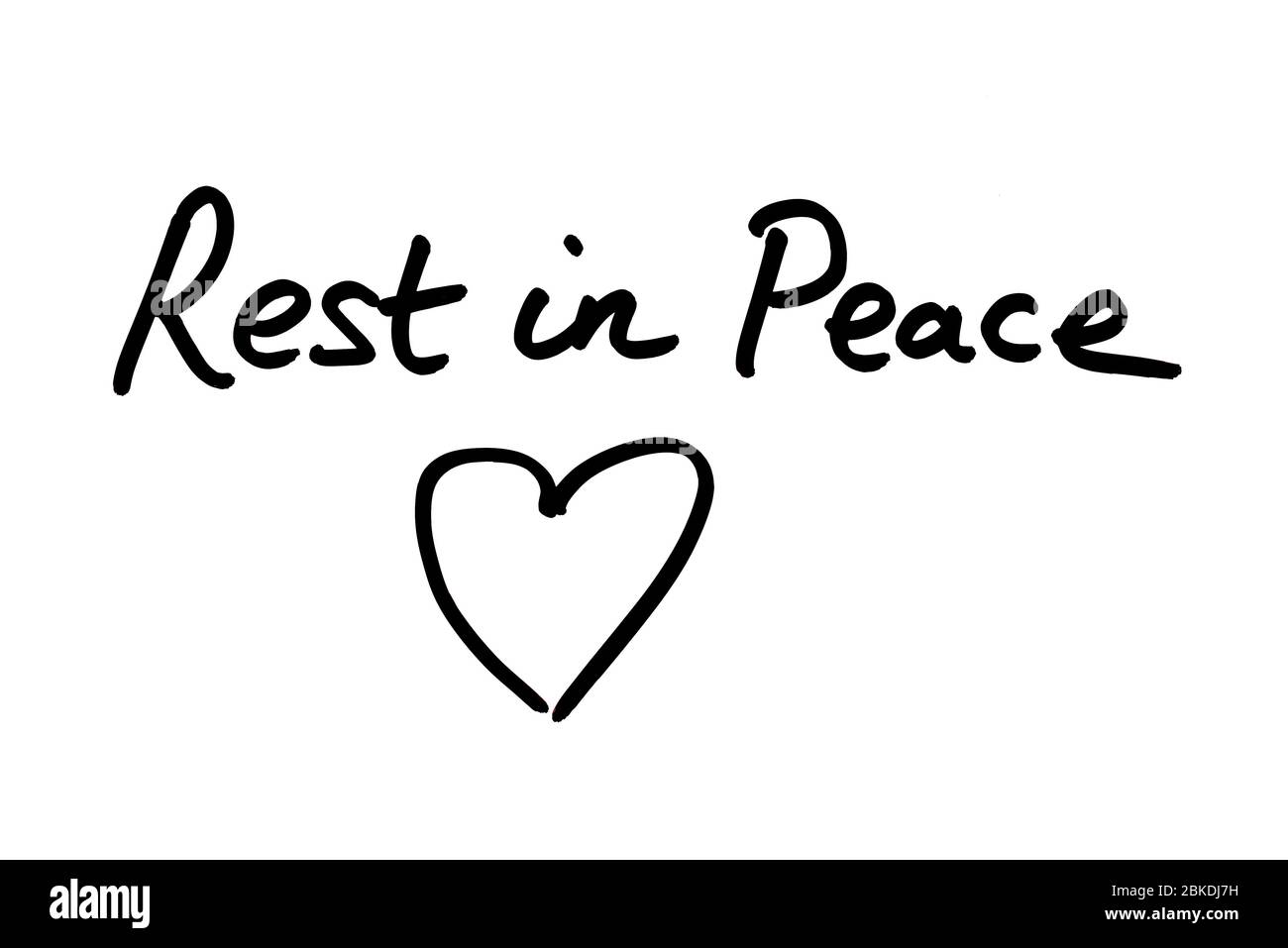 Rest in Peace handwritten on a white background. Stock Photo