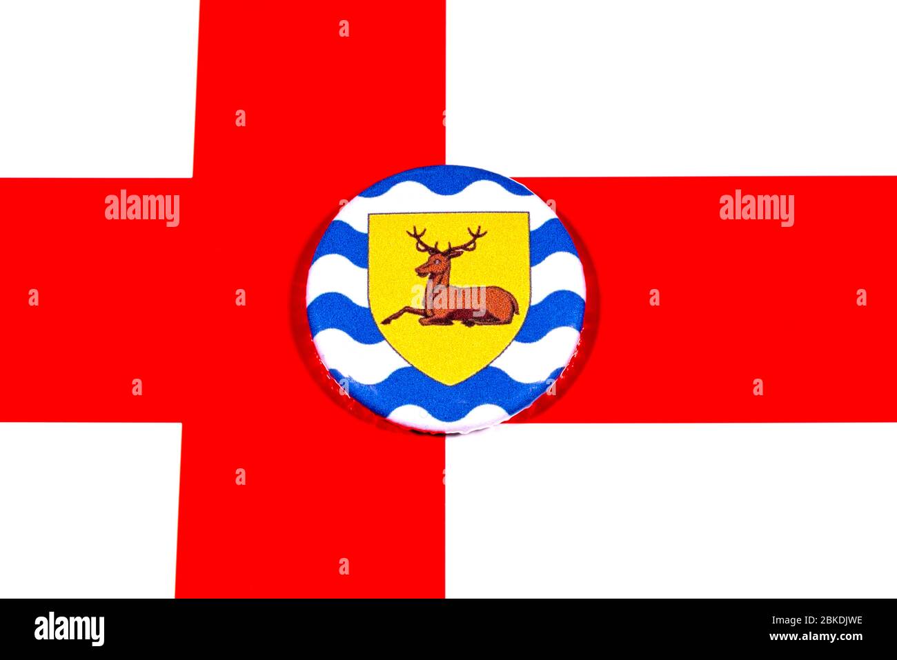 A badge portraying the flag of the English county of Hertfordshire