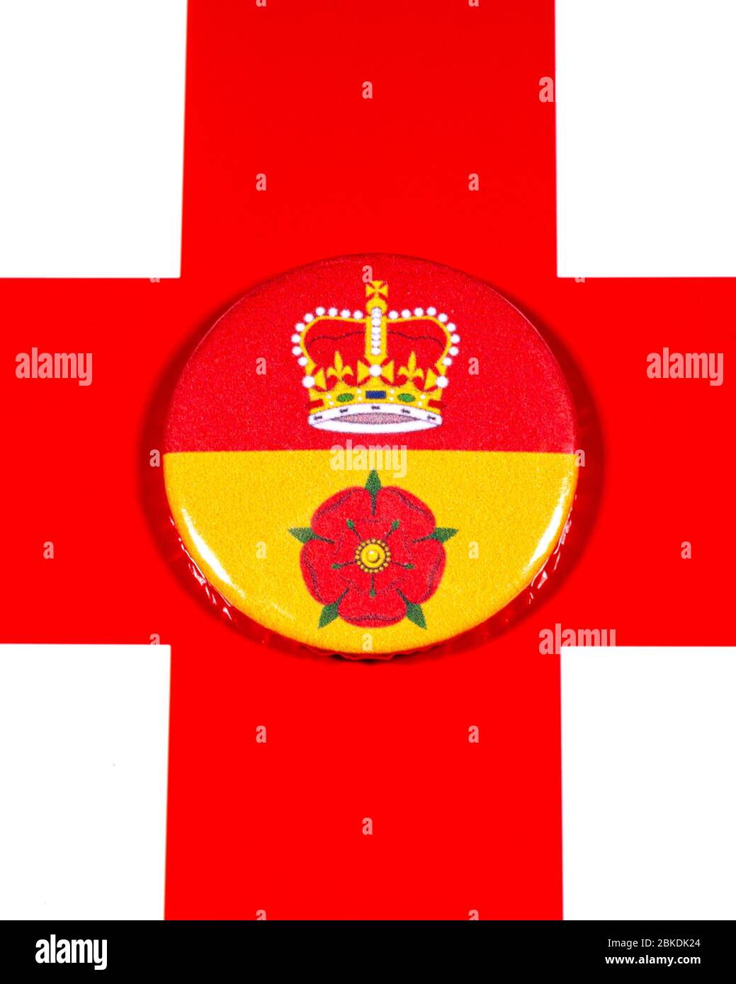 A badge portraying the flag of the English county of Hampshire pictured over the England flag