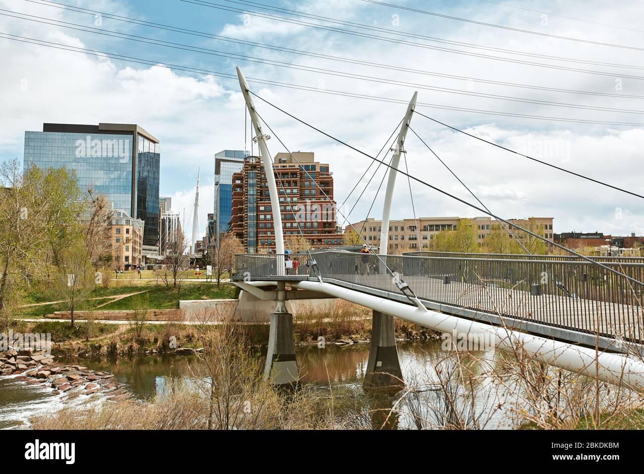 South Platte River Bridge, surrounded by modern apartments and office