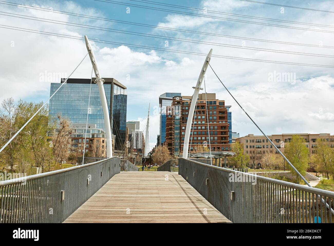 South Platte River Bridge, surrounded by modern apartments and office