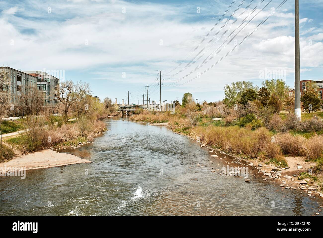 South Platte River Bridge, surrounded by modern apartments and office