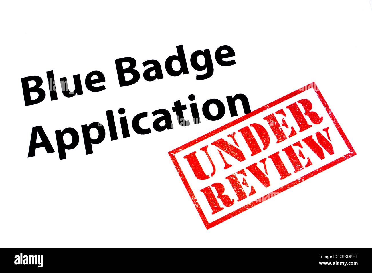Blue Badge Application heading with an UNDER REVIEW red rubber stamp
