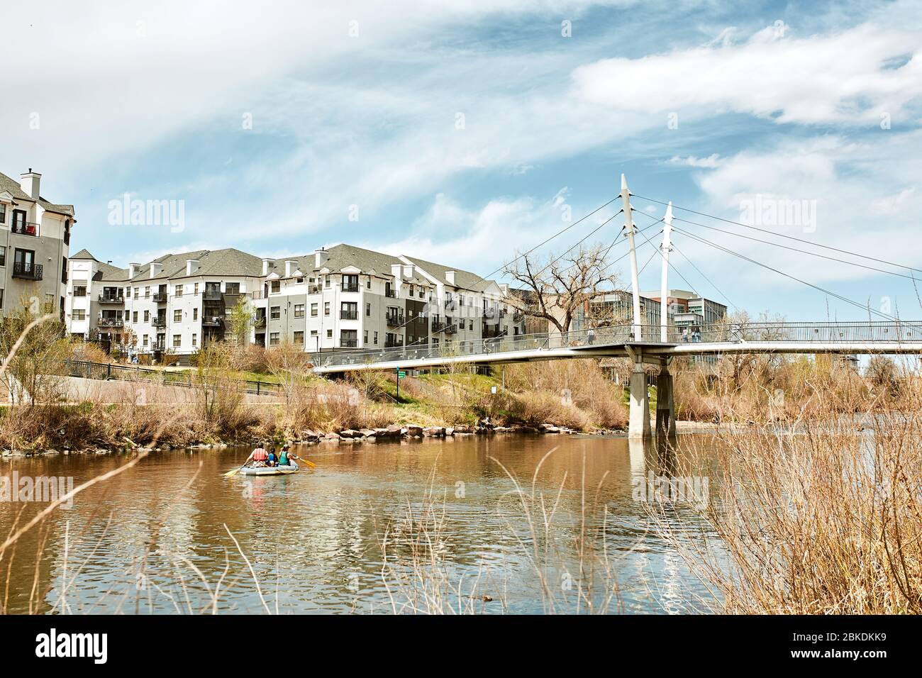 South Platte River Bridge, surrounded by modern apartments and office