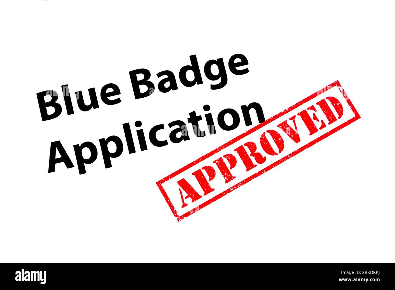 Blue Badge Application heading with a red APPROVED rubber stamp Stock