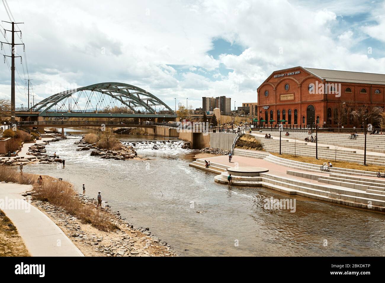 Denver, Colorado May 1st, 2020 REI Flagship store overlooking South Platte River and