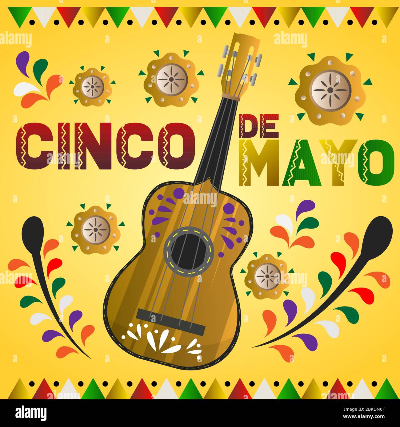 decorated guitar. Musical instrument. Cinco de mayo template Vectotr
