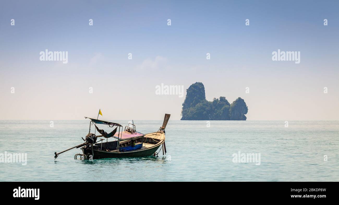 Traditional Thai long tail boat in the Andaman Sea Stock Photo