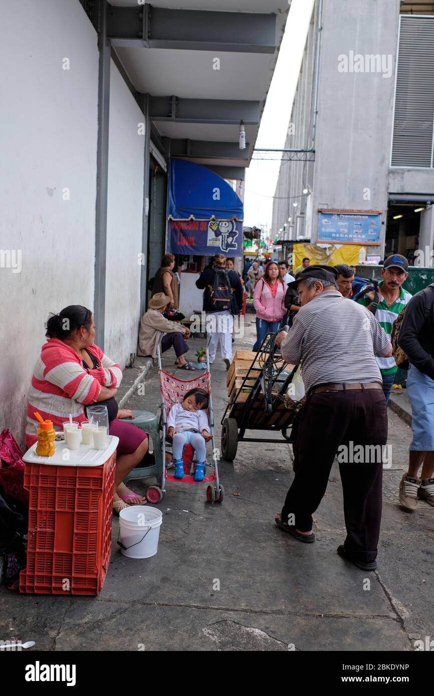 Busy streets in Merida municipal market. Stock Photo