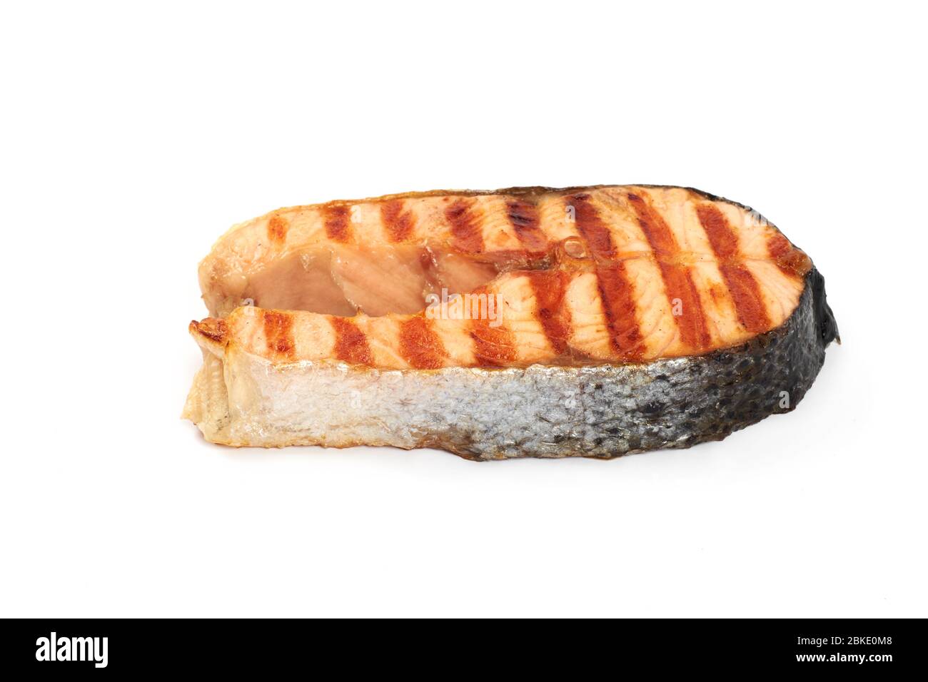 Grilled salmon steak isolated on white background Stock Photo - Alamy