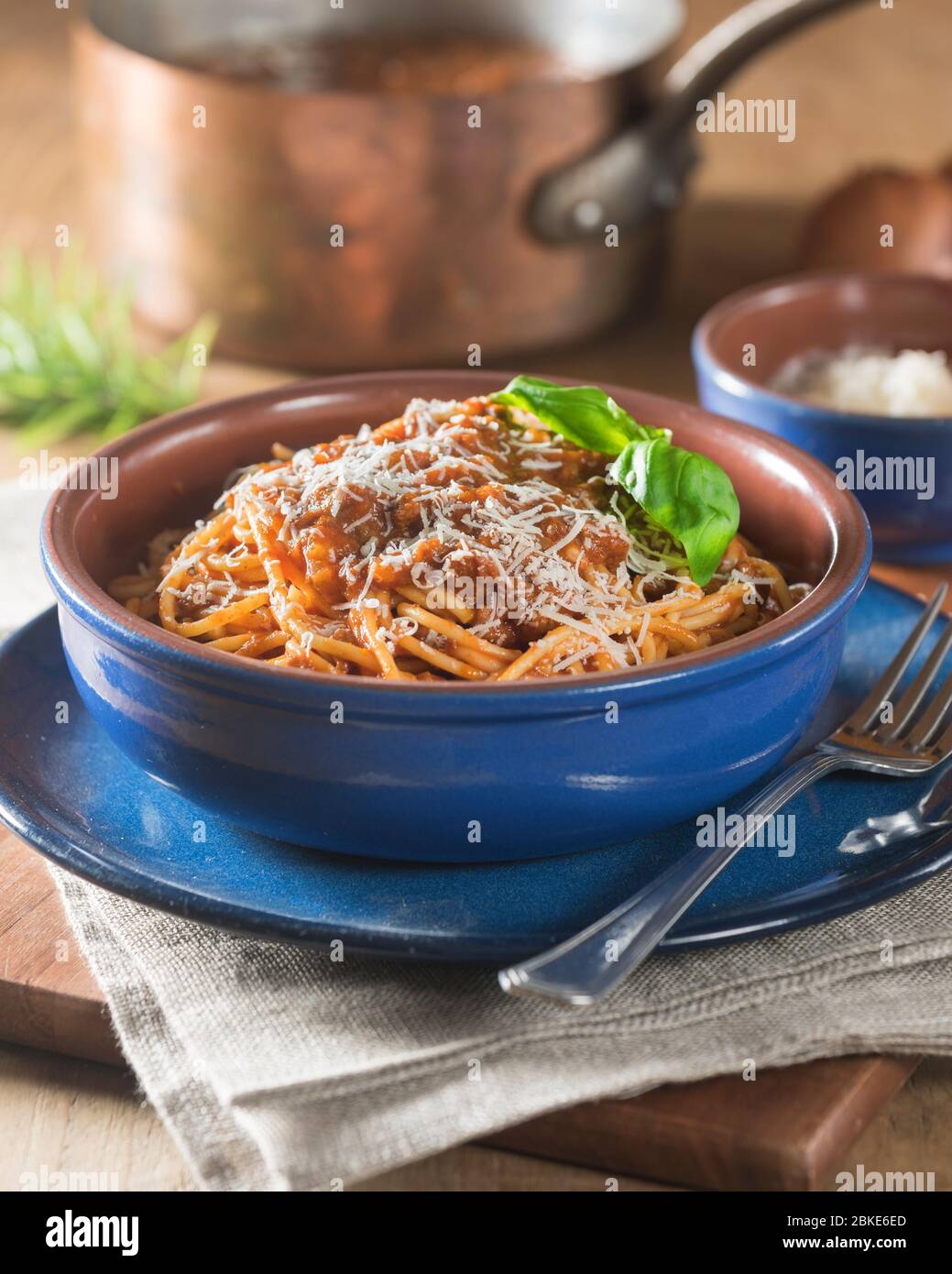 Spaghetti bolognese. Pasta in a meat and tomato sauce. Stock Photo