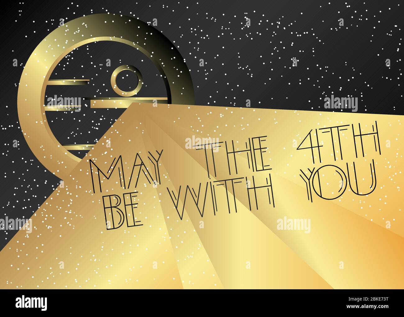 Art Deco May the 4th be with you (May 4) Star Wars celebration Day text. Decorative greeting card, sign with vintage Stock Vector