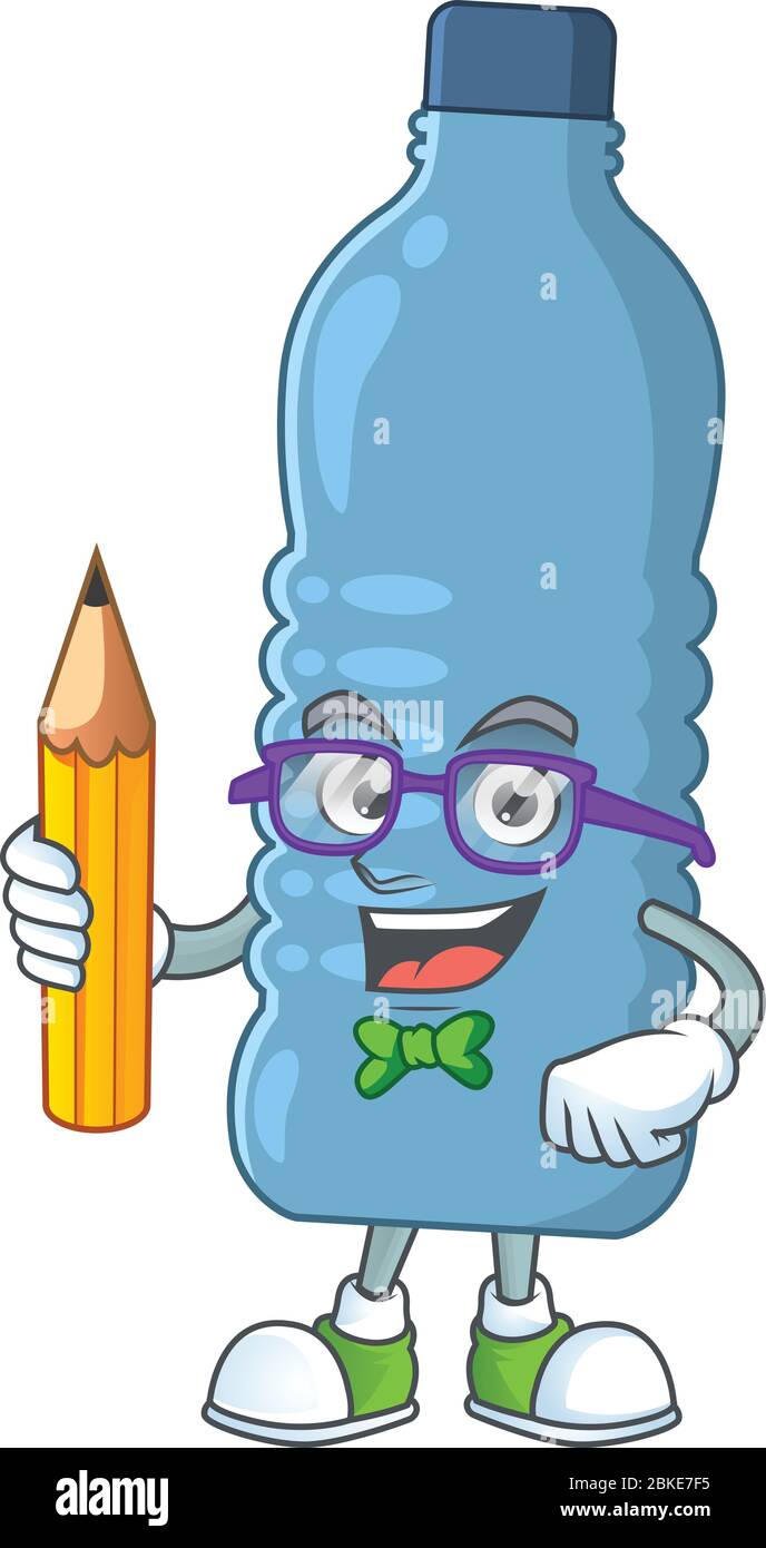 Mineral bottle student cartoon character studying with pencil Stock ...
