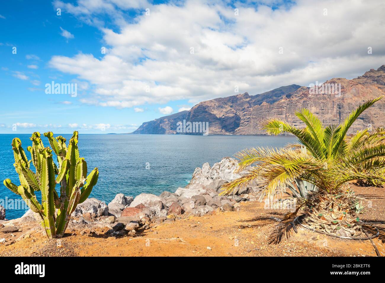 View to Los Gigantes cliffs from Puerto de Santiago. Tenerife, Canary Islands, Spain Stock Photo