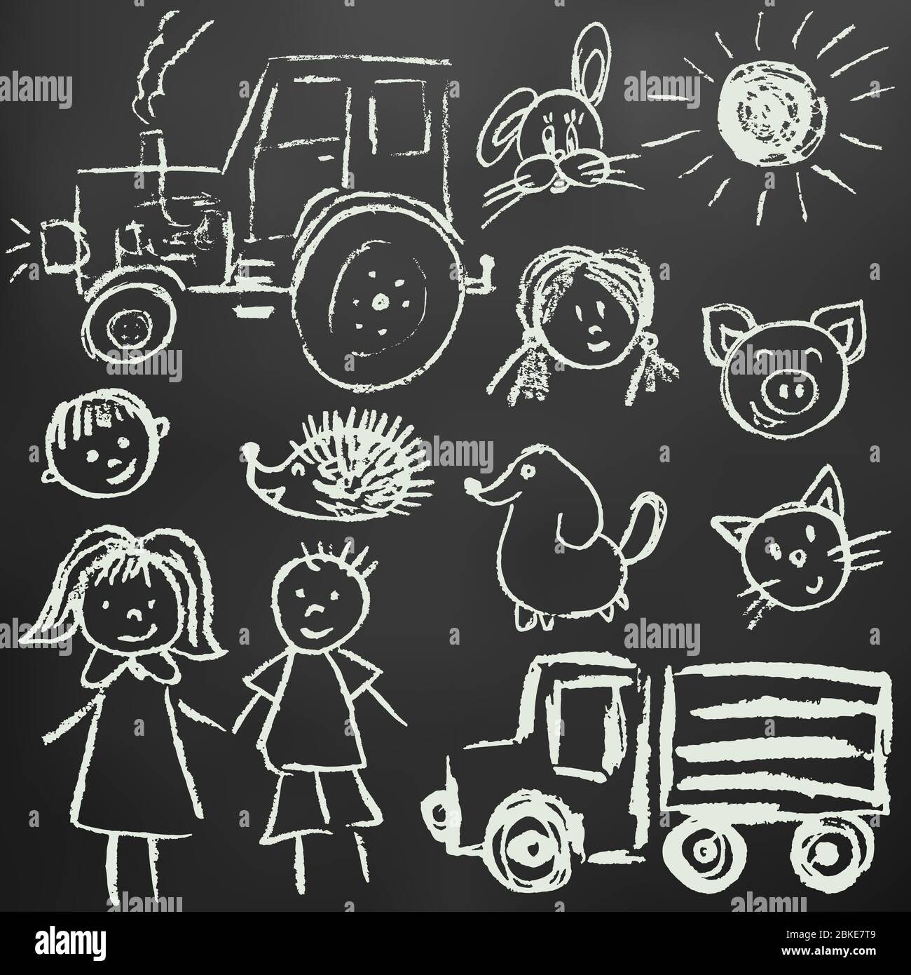 Children's drawings. Elements for the design of postcards, backgrounds