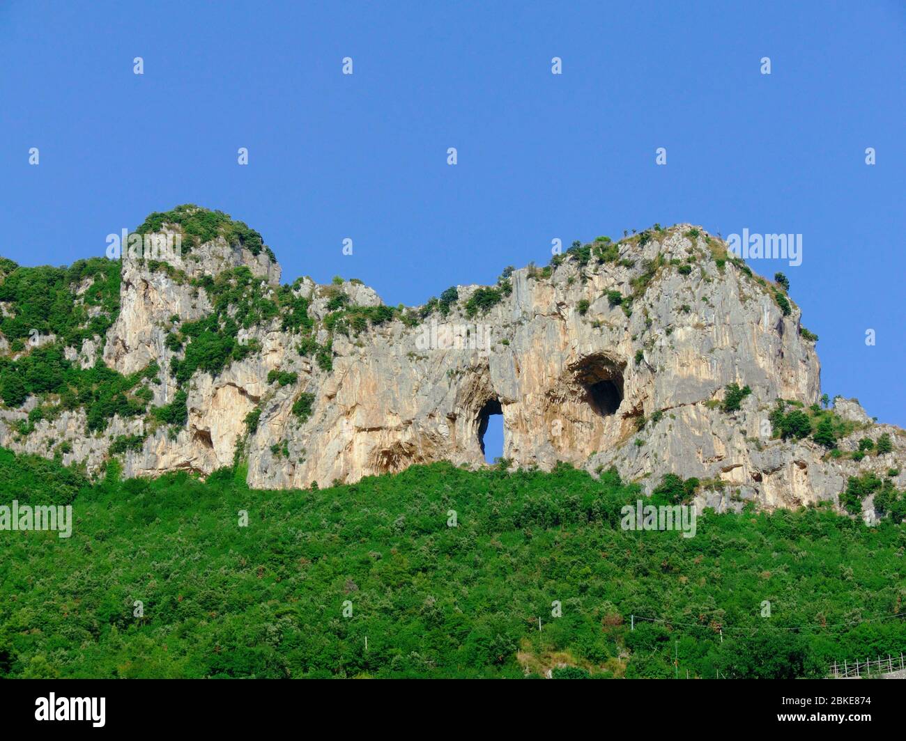 hole rock in Pertuso Mount along Amalfi Coast In Campania Stock Photo
