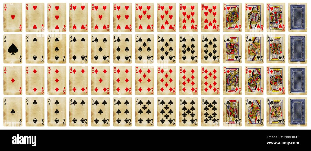 Full set of playing cards isolated on white background - High quality. Stock Photo