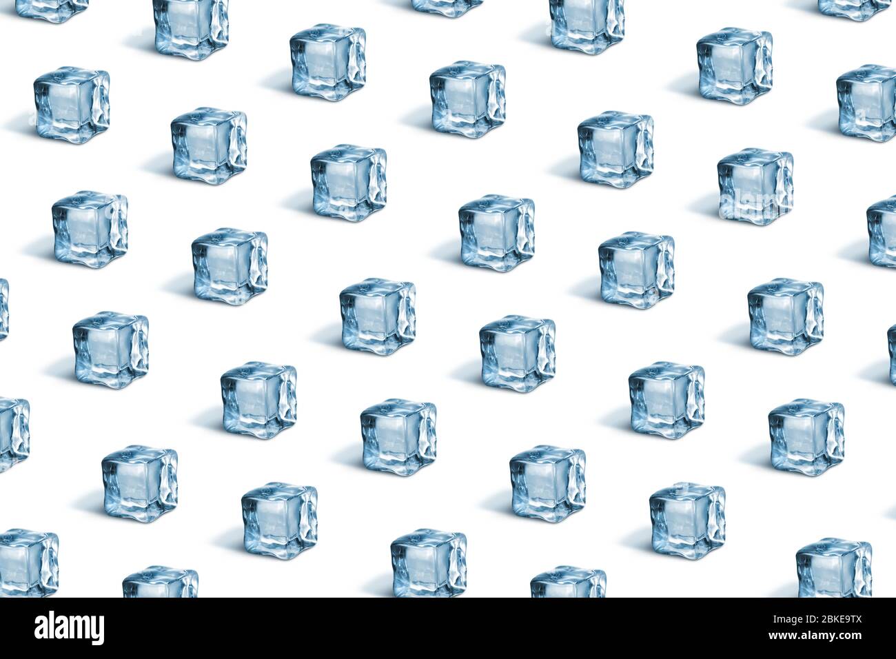 Horizontal pattern from ice cubes on a white background. Stock Photo