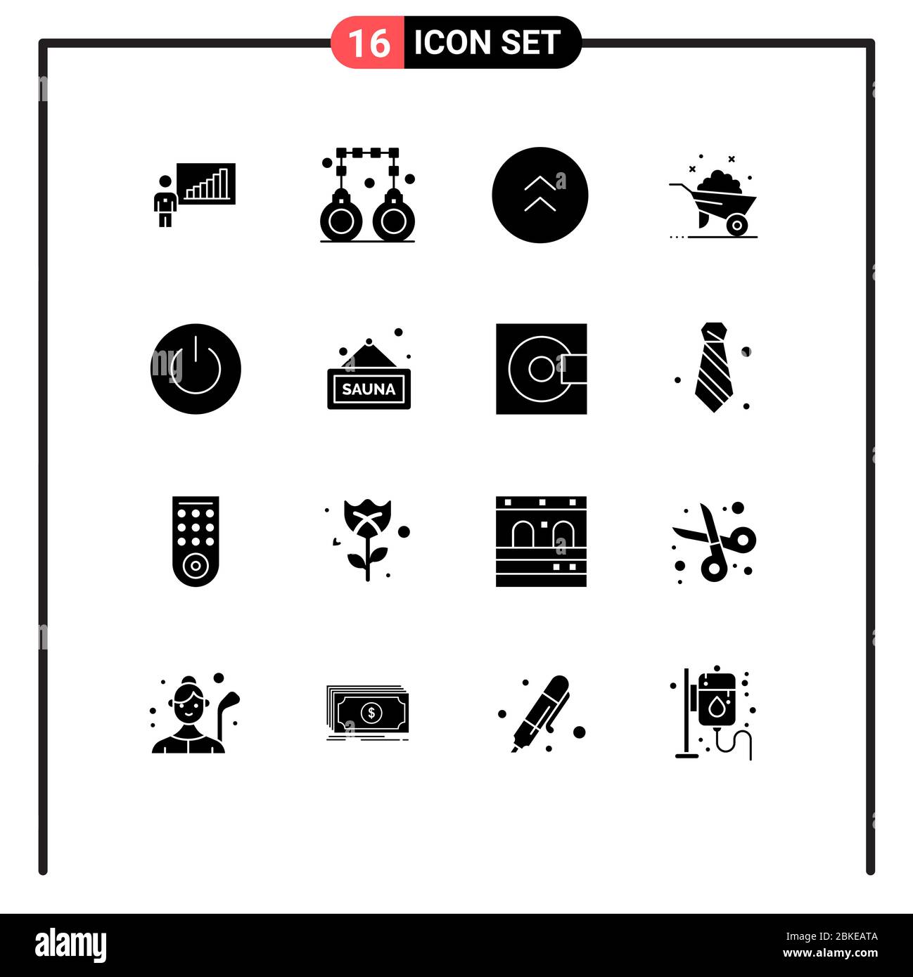Pack of 16 Modern Solid Glyphs Signs and Symbols for Web Print Media such as interface, wheel, police, construction, up Editable Vector Design Element Stock Vector