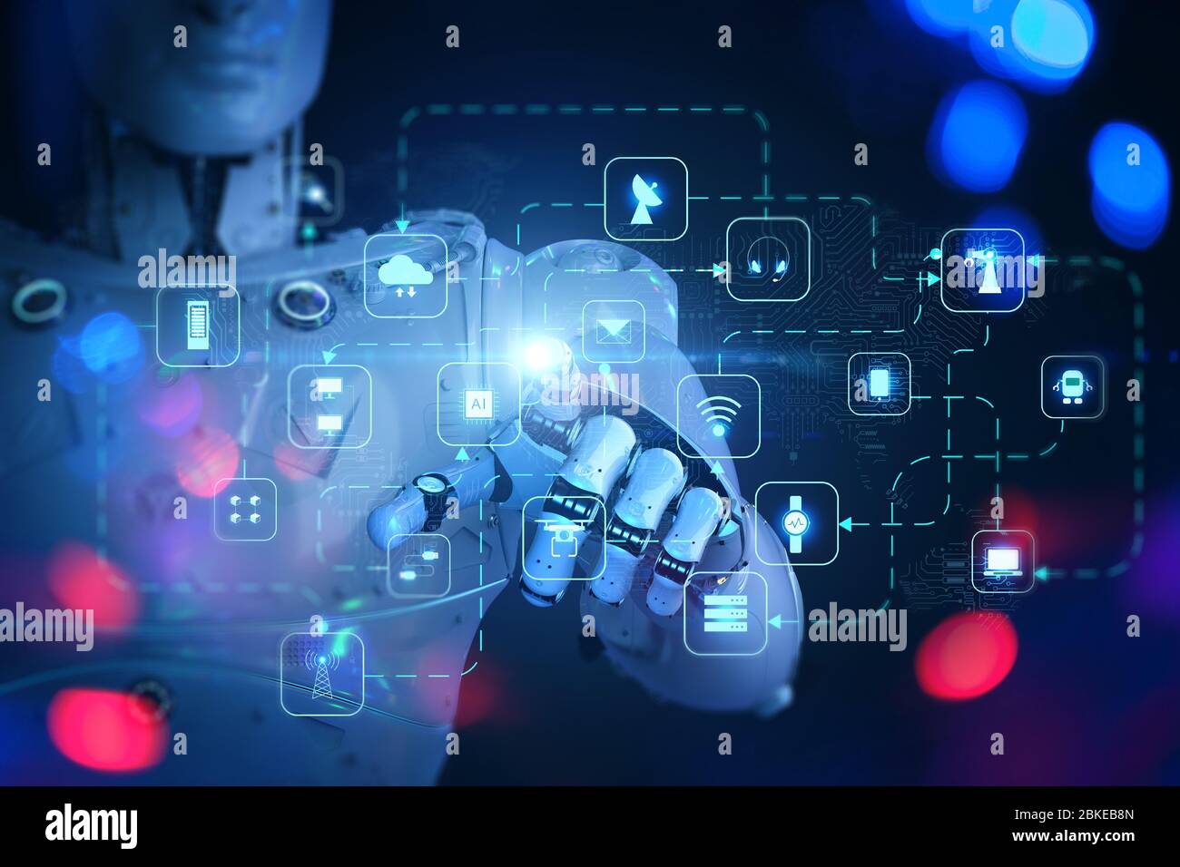 Cloud computing technology concept with 3d rendering cyborg with ...
