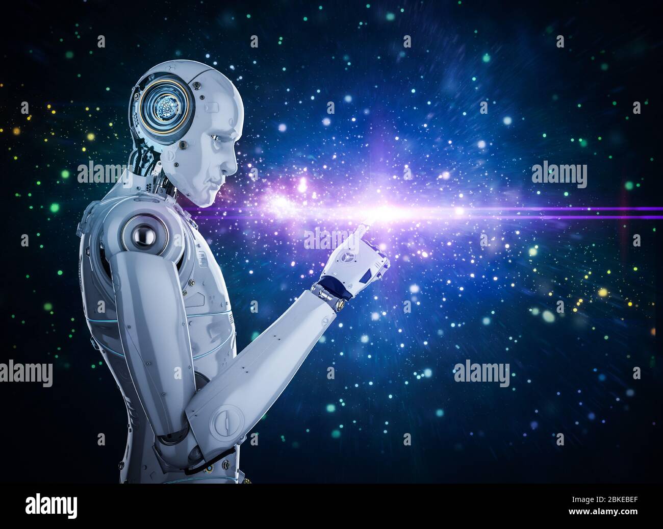3d rendering cyborg or robot finger point with shining light Stock ...