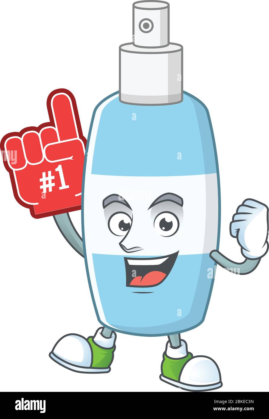 Cartoon character concept of spray hand sanitizer holding red foam finger Stock Vector Image