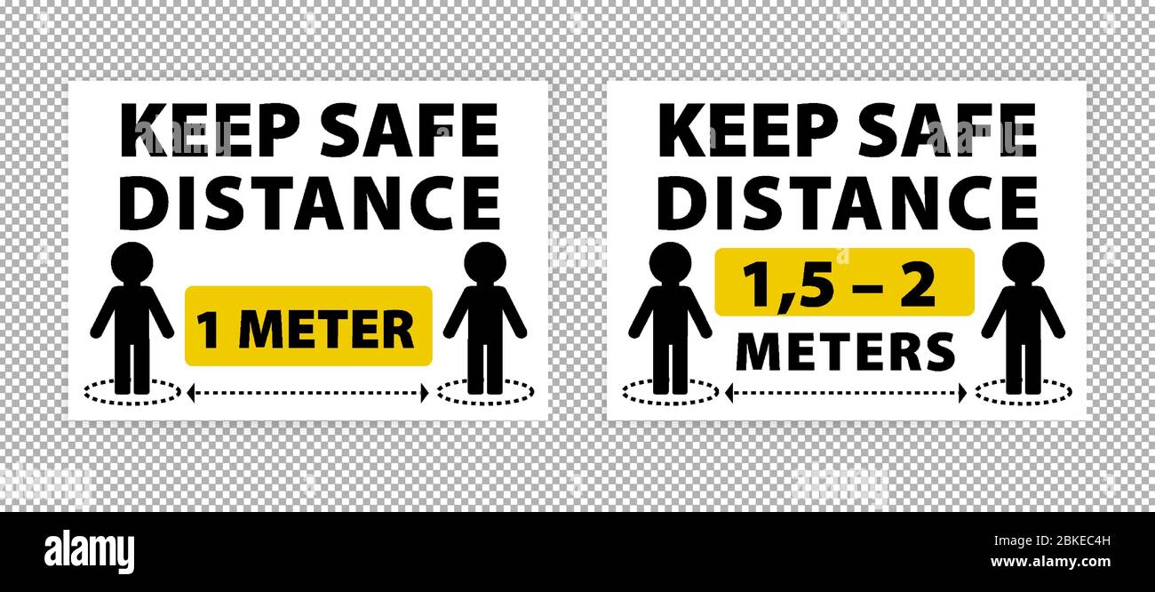 Keep Distance sign. Keep distance at least 1 -2 meters between people. Stopping spread of virus. Information warning sign about quarantine Stock Vector