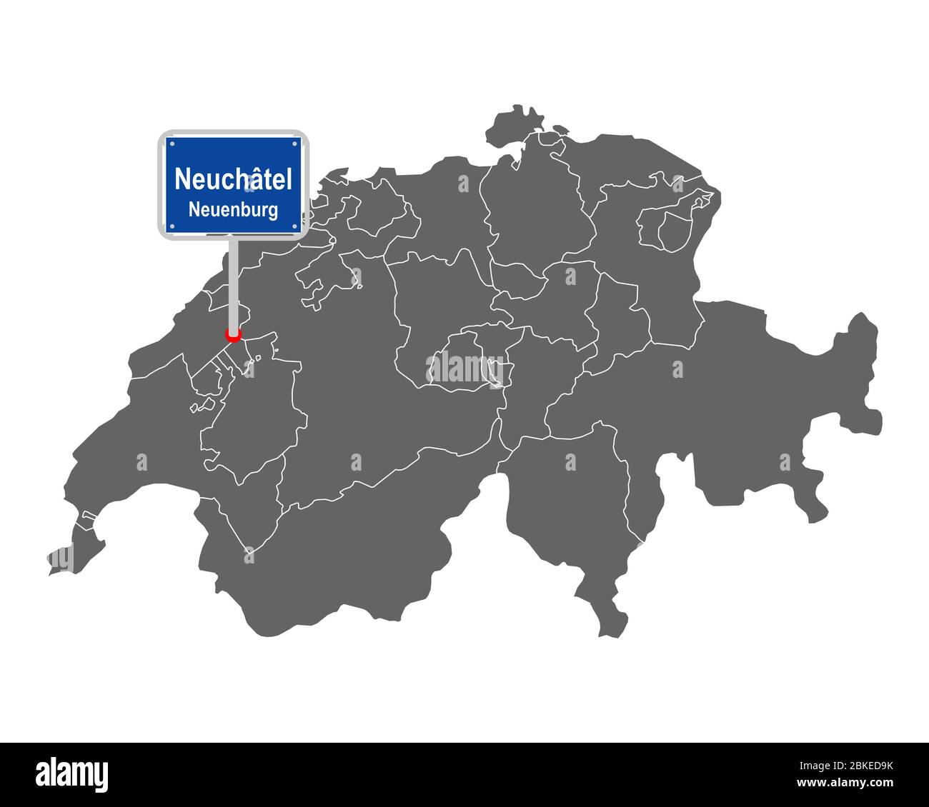 Map of Switzerland with road sign of Neuchâtel Stock Photo Alamy