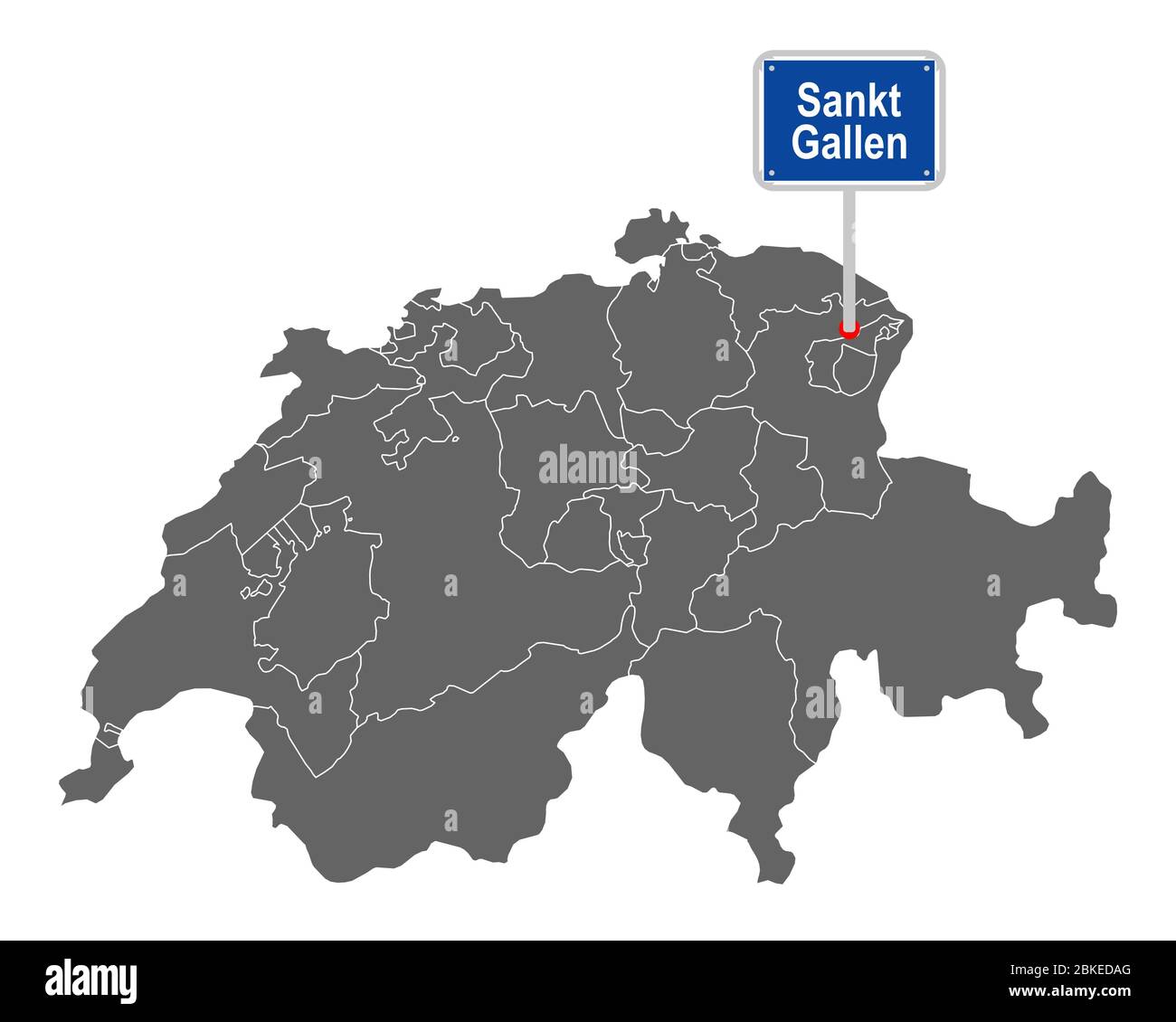 Map of Switzerland with road sign of Sankt Gallen Stock Photo - Alamy