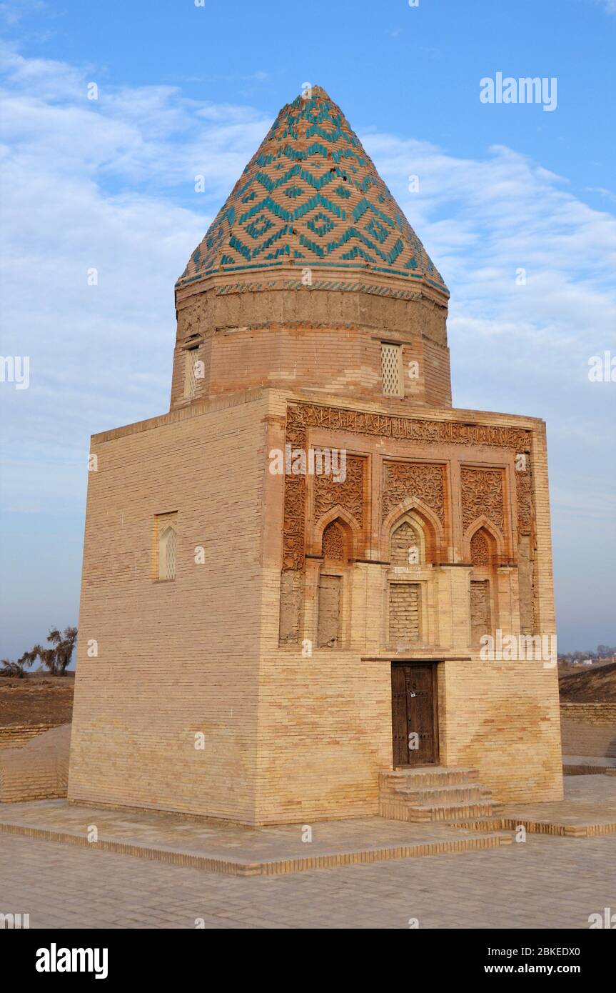 Fahreddin Razi Tomb is located in the ancient city of Kohne Urgenc in Turkmenistan. The mausoleum was built in the 12th century. Stock Photo