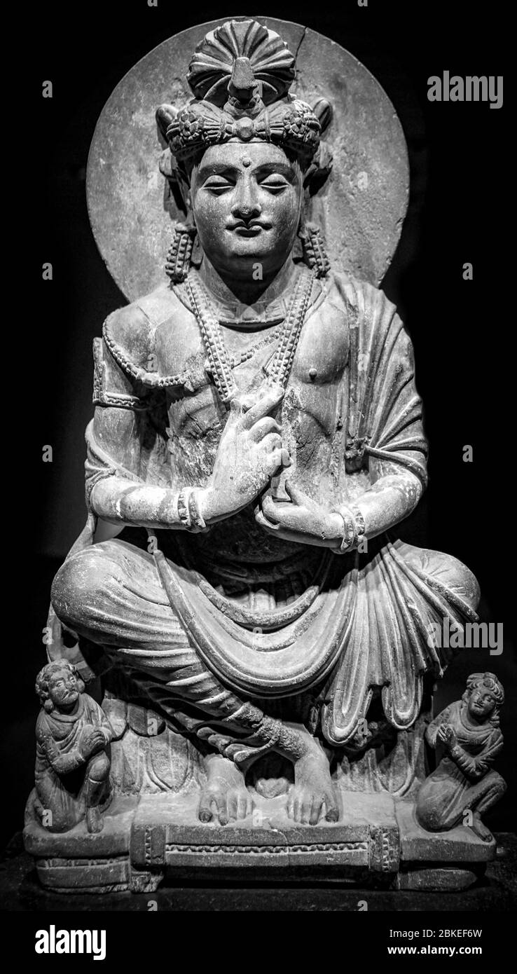 Cross-legged Boddhisattva, Gandhara, Kushan dynasty, 2nd century Stock Photo