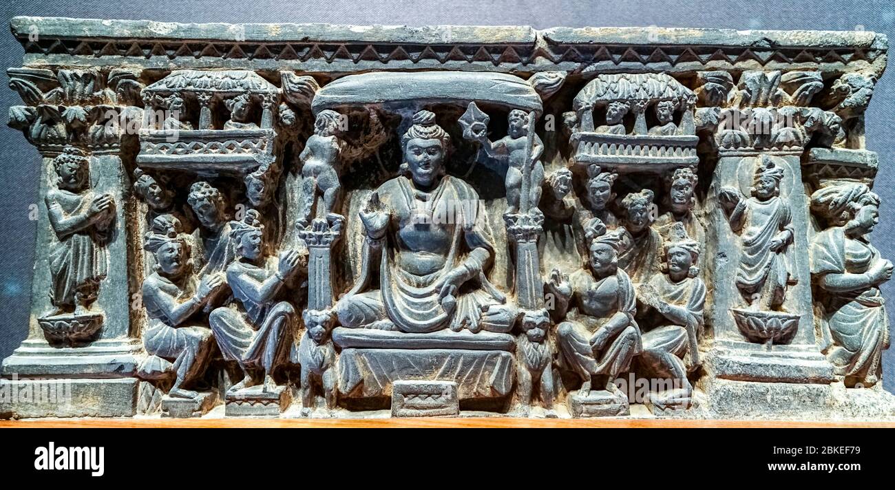 Maitreya in Tusita Heaven, Kushan dynasty, 2nd - 3rd century, Pakistan Stock Photo