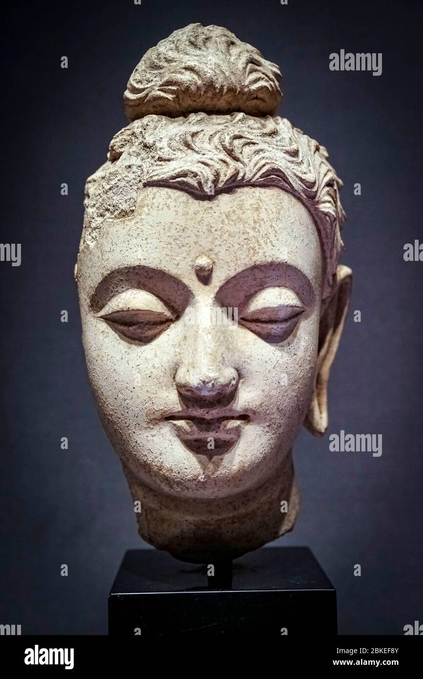 Head of Buddha, stucco, 3rd - 5th century, Hadda, Afghanistan Stock Photo