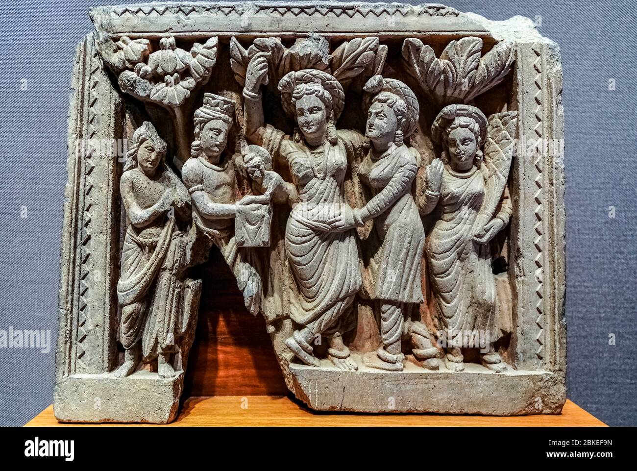Birth of Buddha, stone carving, Kushan dynasty, 3rd century, Gandhara, Pakistan Stock Photo