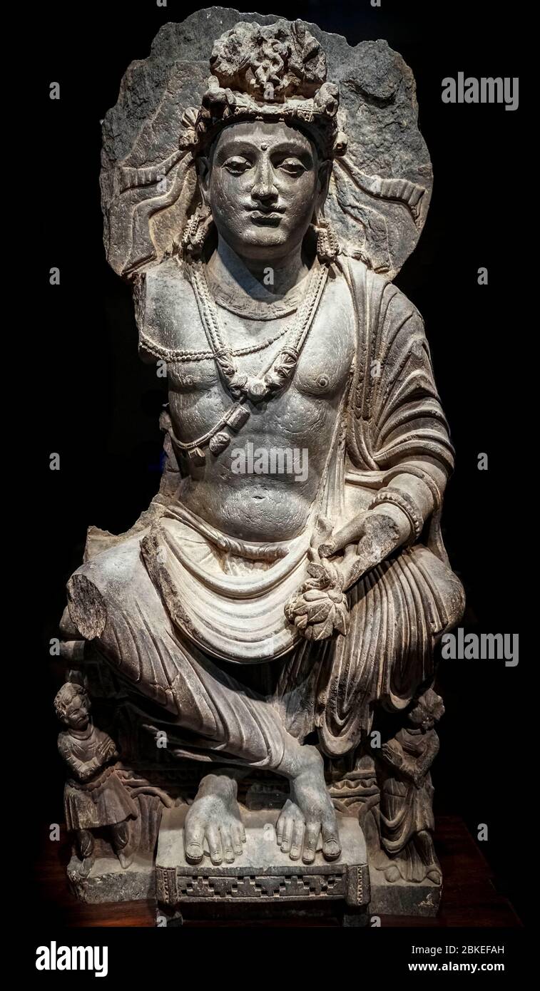 Cross-legged Boddhisattva, Kushan dynasty, 2nd - 3rd century Stock Photo