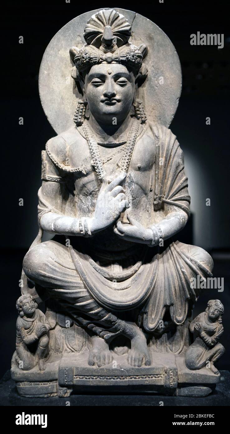 Cross-legged Boddhisattva, Gandhara, Kushan dynasty, 2nd century Stock Photo