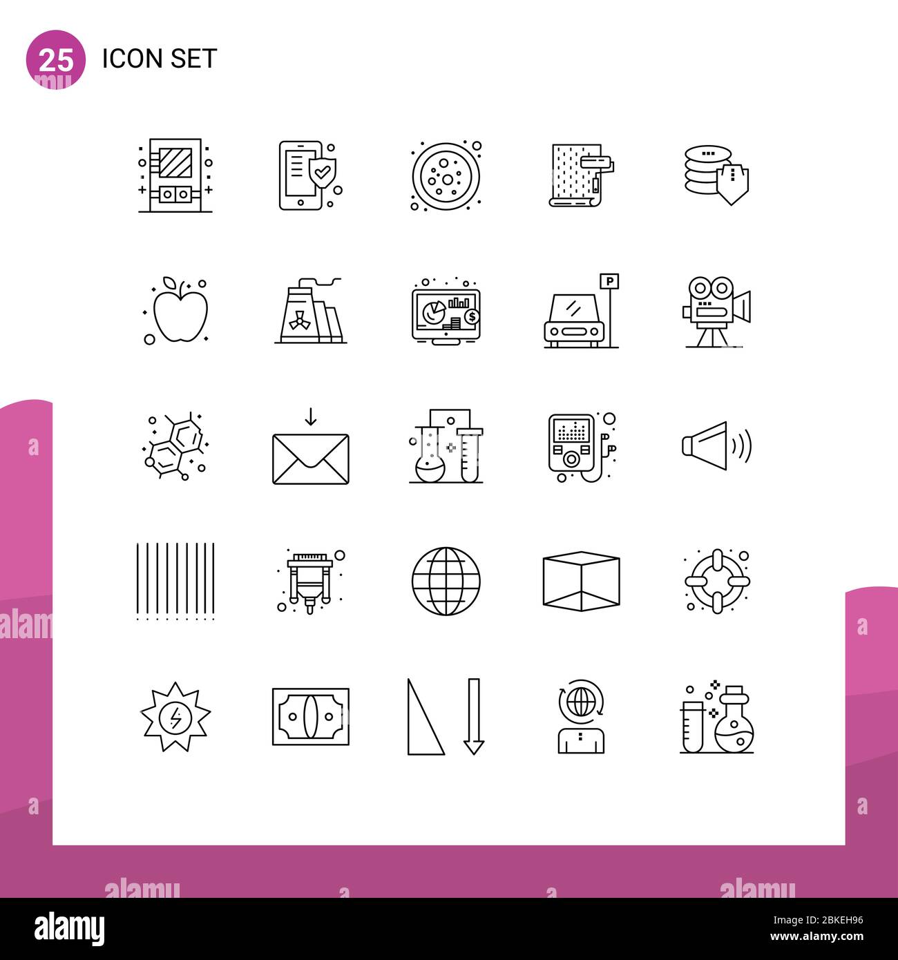 Group of 25 Lines Signs and Symbols for dollar, wallpaper, atom, repair, interior Editable Vector Design Elements Stock Vector