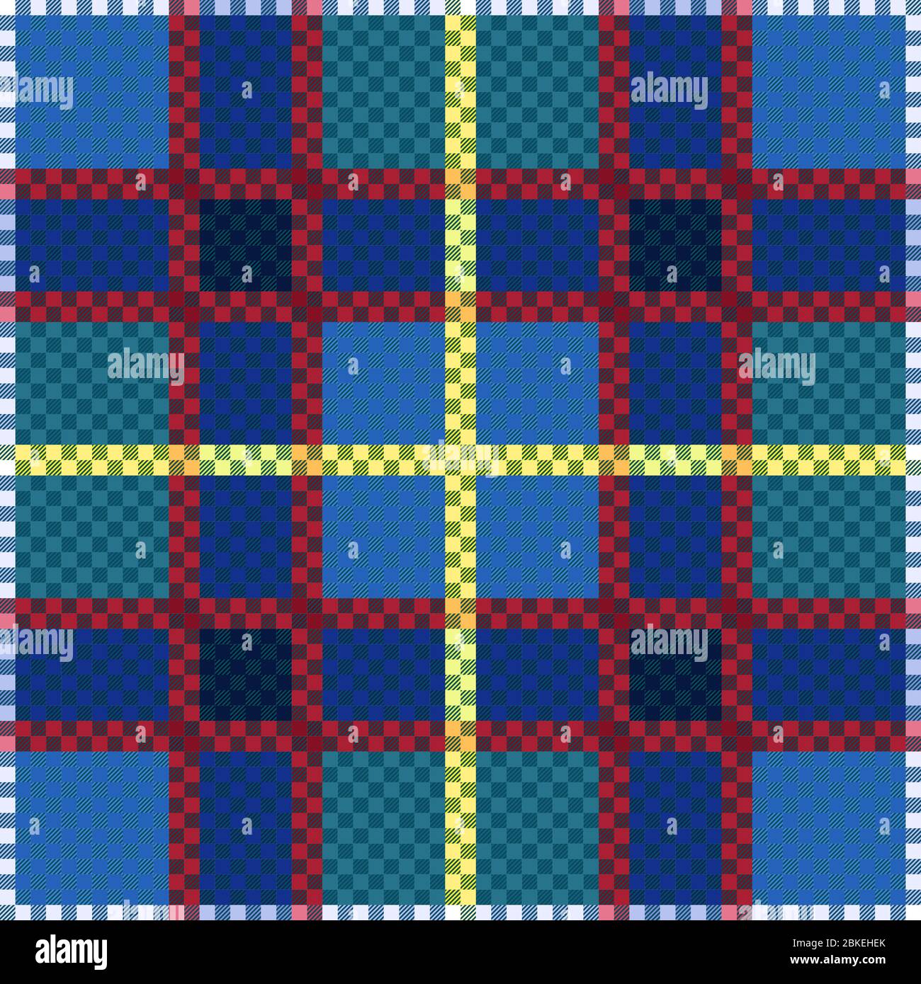 Tartan Scottish seamless pattern mainly in blue hues with red and yellow lines, texture for flannel shirt, plaid, tablecloths, clothes, bedding, blank Stock Vector