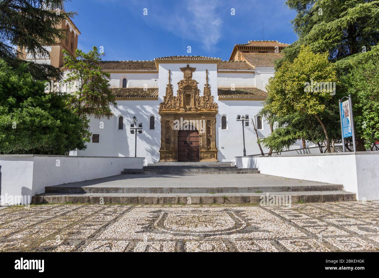 Mosaic steps of the historic Santiago church in Guadix, Spain Stock Photo