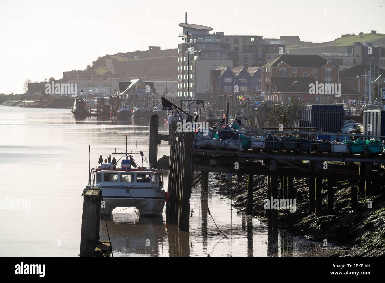 Boats along Newhaven West Quay, East Sussex. UK Stock Photo Alamy