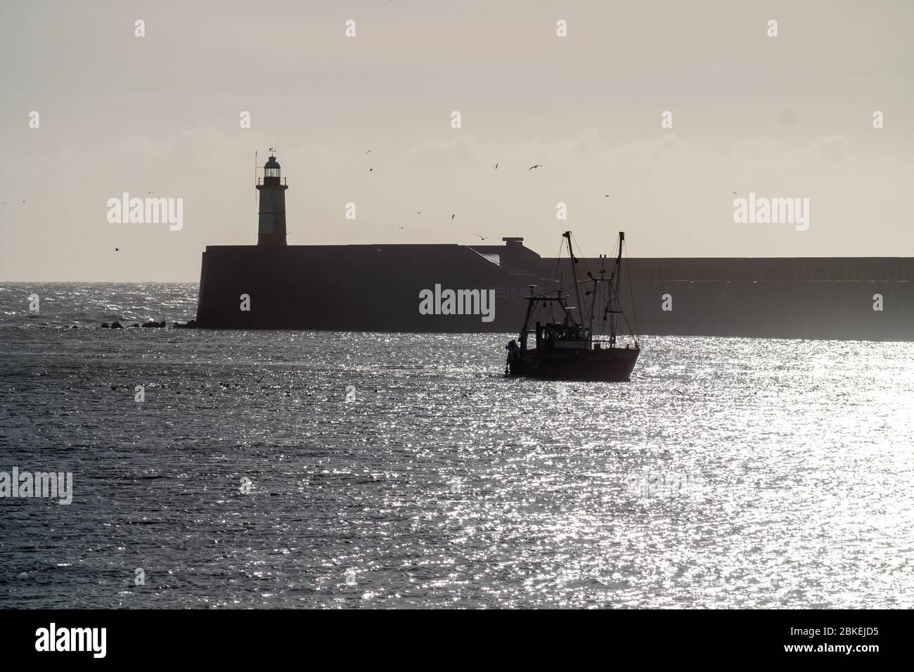 Small fishing boat in Newhaven Harbour Stock Photo