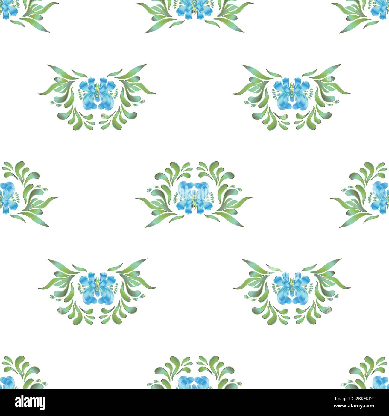 Seamless vector vintage pattern with blue flowers on a white background ...