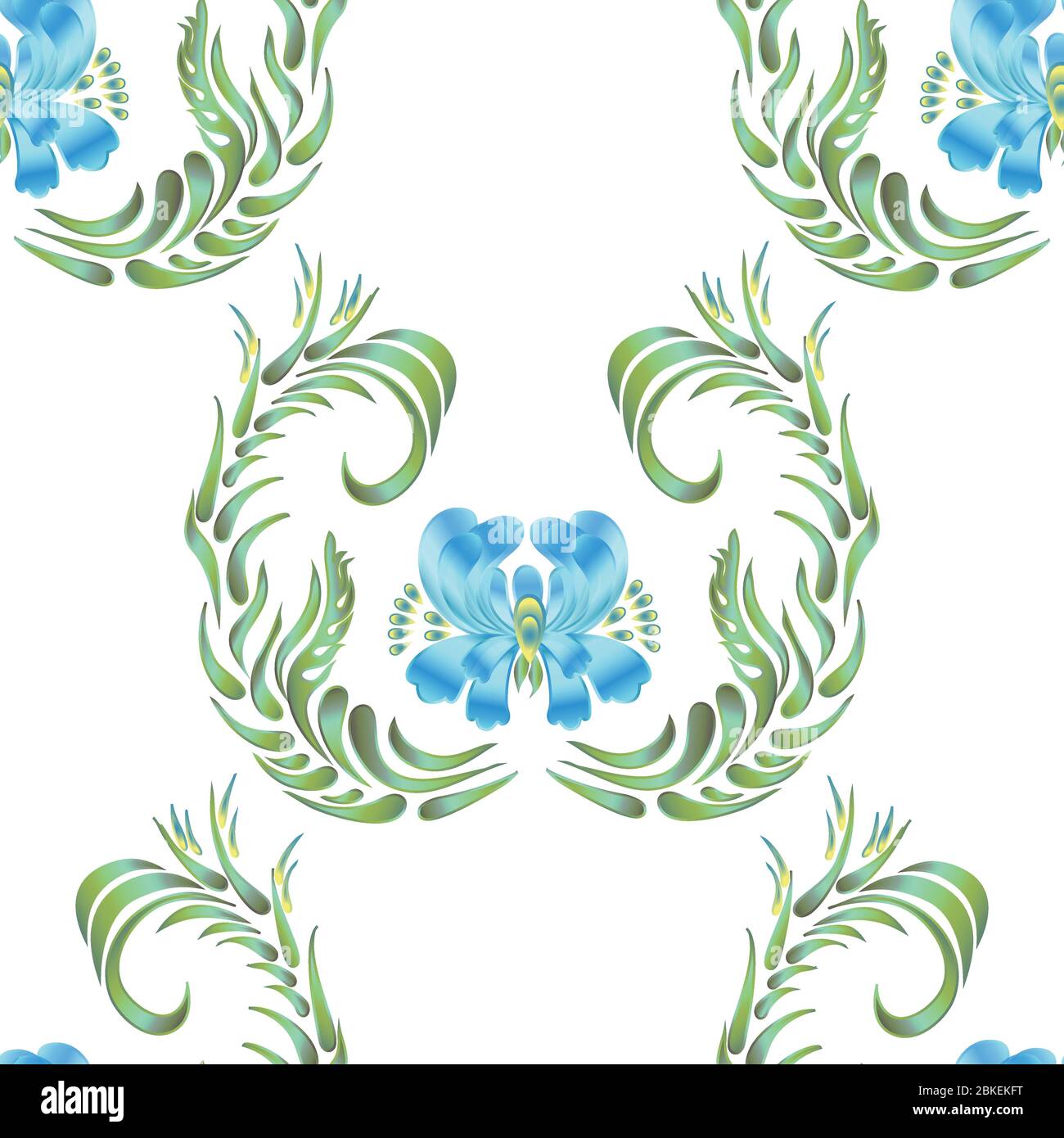 Seamless vector vintage pattern with blue flowers on a white background ...