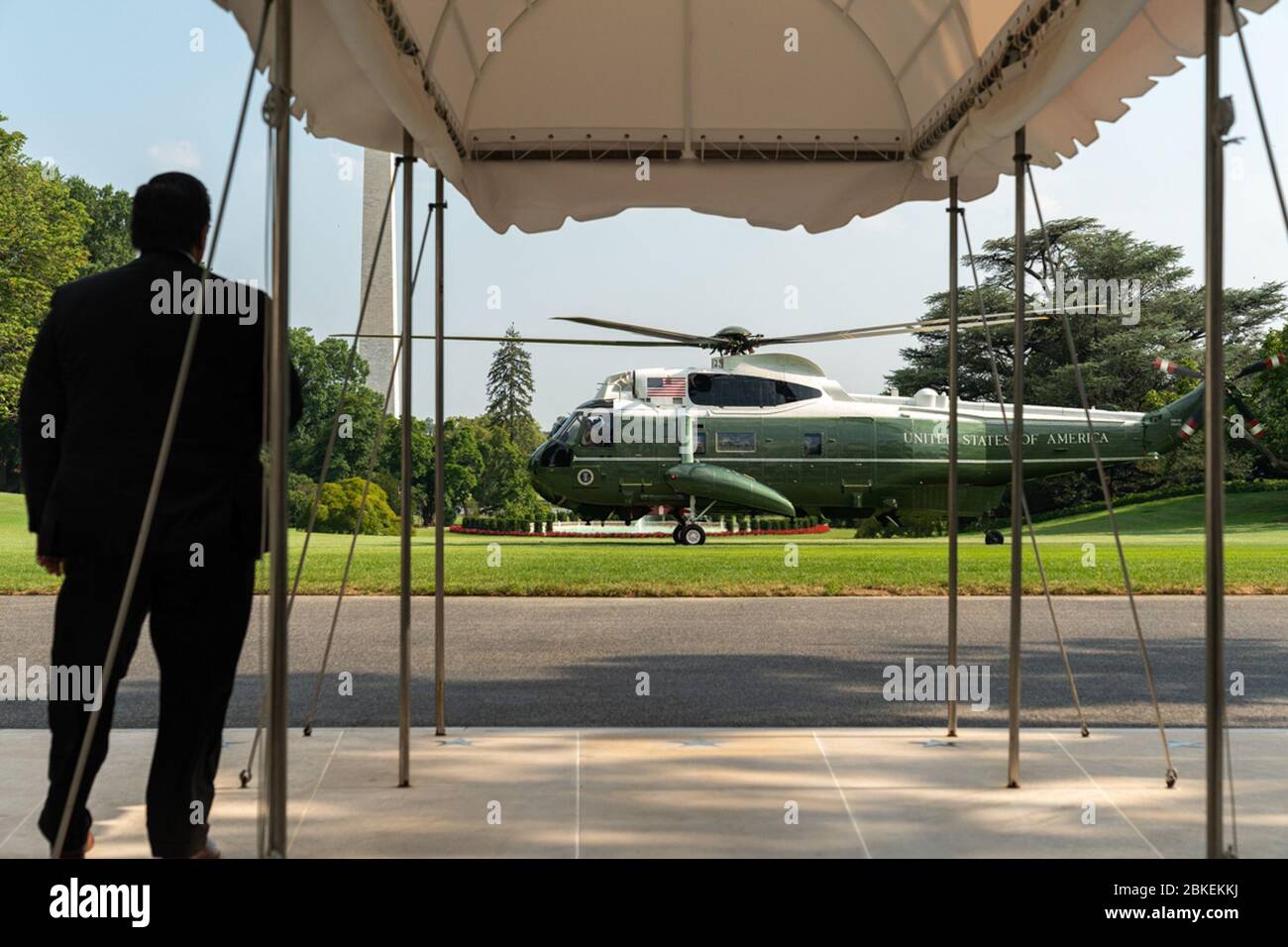 President Donald J. Trump aboard Marine One approaches for a landing on the  South Lawn of the White House Sunday, July 21, 2019, concluding his trip to  Bedminster, N.J. President Trump Returns